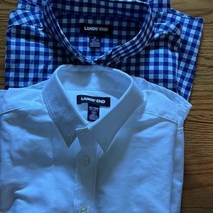 Bundle 2 Lands End Boys Long Sleeve Button down shirts—10-12 Husky